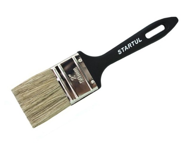 Кисть плоская  50 мм, натуральная щетина, резинопластиковая ручка, стены/фасады, Startul Profi