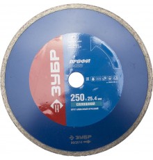 Круг алмазный 250 х 25,4 мм, сплошной, мокрый рез, для плиткорезов, Зубр