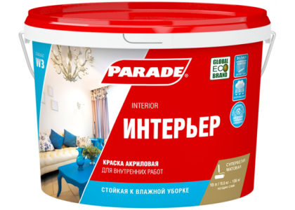 Краска ВД интерьерная PARADE акриловая W3 белая матовая 10 л  