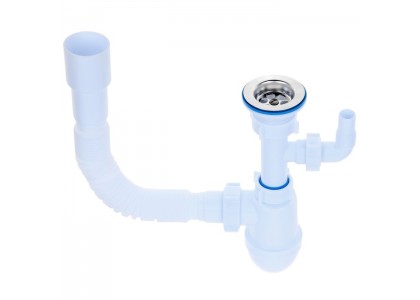 Сифон для раковины с гибкой трубой AQUANT B1025 1 1/2х40/50мм с отводом для стиральной машины