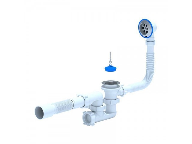 Сифон для ванны с гибкой трубой и переливом AQUANT V255 1 1/2х40/50мм, регулируемый