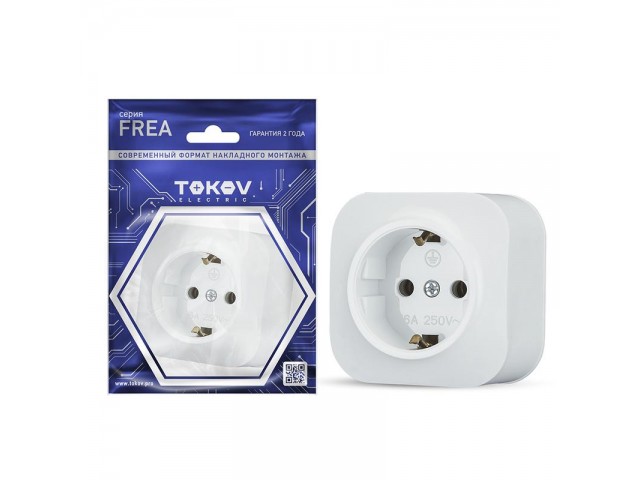 Розетка 1-местная о/п с заземлением 16А IP20 250В TOKOV TKE-FR-R1Z-C01