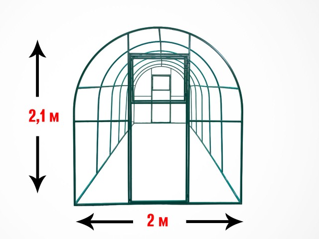Теплица Кормилица Огуречная 2х6х2,1м окрашенная, 2 двери, 5 опорных дуг с шагом 1м, 18 вставок, 4 основания по 3м