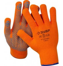 Перчатки утепленные акриловые Ангара 10 класс защита от скольжения размер S-M сигнальный цвет Зубр