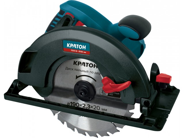 Пила циркулярная Кратон CS-1500/190 1600 Вт, диск 190 мм, пропил до 43/65 мм, в коробке
