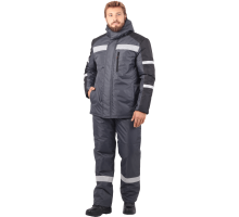 Костюм зимний РОУД куртка, полукомбинезон, размер  96-100, рост 182-188 серый-черный