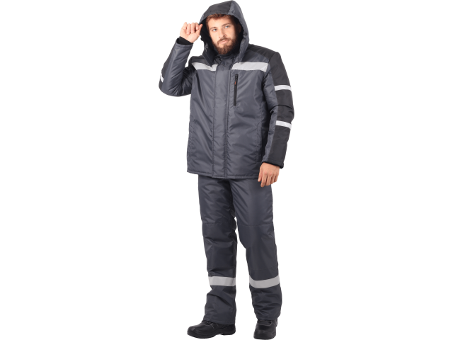 Костюм зимний РОУД куртка, полукомбинезон, размер 104-108, рост 182-188 серый-черный
