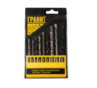 Набор сверл по металлу и бетону 9 шт (HSS-G 3,4,5,6,8 мм + бетон 4,5,6,8 мм), Гранит