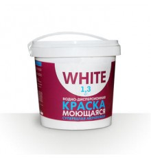 Краска ВД моющаяся супербелая WHITE 1,3 кг 