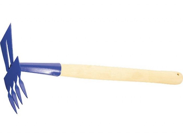 Мотыжка комбинированная, 4-зубая/трапеция, деревянная ручка, Сибртех