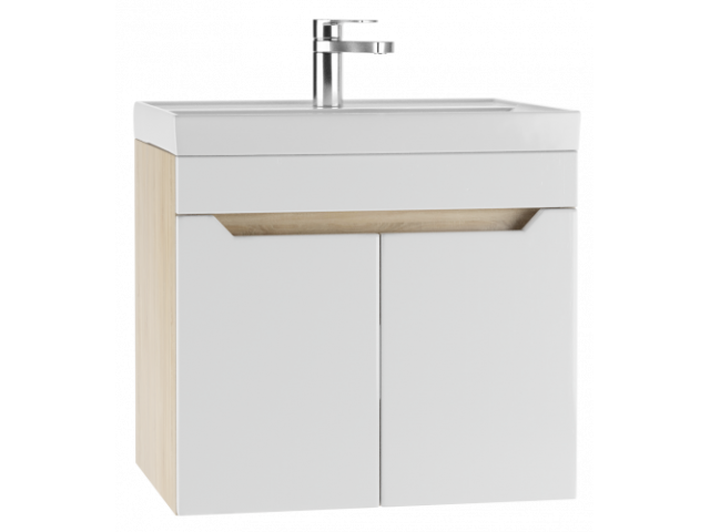 Тумба 60 Енисей Дуб сонома без ящика подвесная Айсберг DM2316T с умывальником 60 СОМО Cersanit(комп)