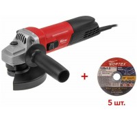 Углошлифмашина Wortex одноручная AG 1213-4, 125 мм, 1200 Вт, 11 000 об/мин + 5 дисков