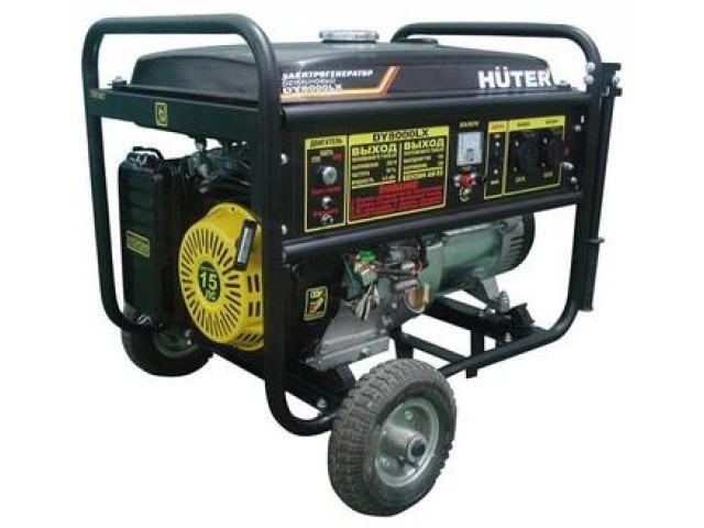 Бензиновый генератор Huter DY8000LX с колесами, 220 В, 6,5 кВт, электростартер, АВР