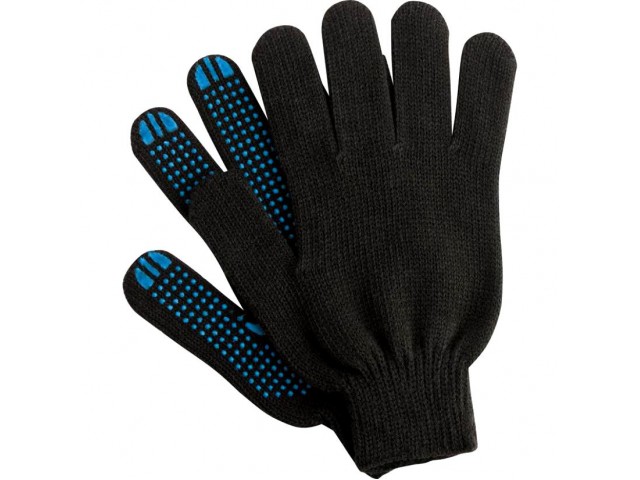 Перчатки трикотажные,  7,5 класс, 7 нитей, черные, с защитой от скольжения, (проект плюс)
