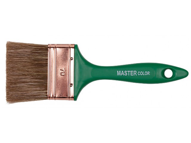 Кисть плоская  50 мм, темный конский волос/синт. щетина, пласт. зеленая ручка, ПРОФИ, Master Color