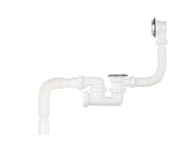 Сифон для ванны с гибкой трубой и переливом AQUANT V255 1 1/2х40/50мм, регулируемый