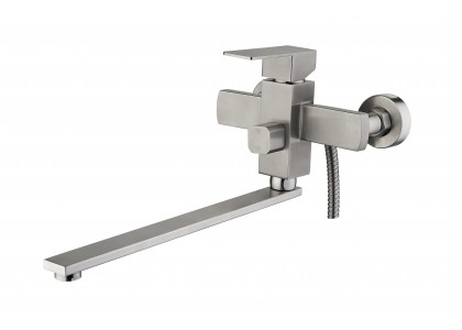 Смеситель для ванны с длинным изливом Accoona 35см дивертор в корпусе нерж сталь 71201А