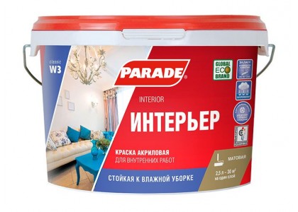 Краска ВД интерьерная PARADE акриловая W3 матовая 5 л