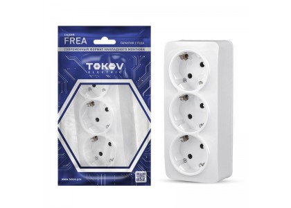 Розетка 3-местная о/п с заземлением 16A IP20 250В TOKOV TKE-FR-R3Z-C01