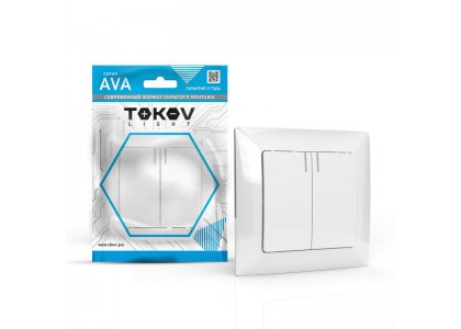 Выключатель 2-клавишный с/п AVA TOKOV LIGHT 10А белый с индикатором TKL-AV-V2IF-C01