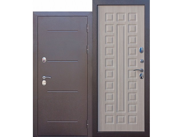 Дверь входная металлическая ISOTERMA медный антик/лиственница мокко 860 мм левая
