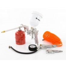 Набор пневмоинструмента, 5 предметов, быстросъемное соед, краскораспылитель с верхним бачком, Matrix