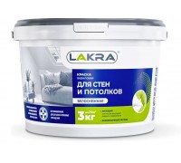 Краска ВД для стен и потолков Лакра белоснежная 3 кг Л-С