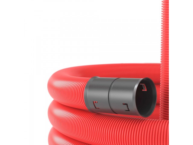 Труба двустенная ПНД/ПВД d 50 мм (25/50м) красная с протяжкой+муфта 