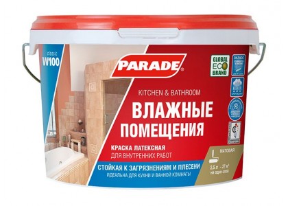 Краска ВД влагостойкая PARADE CLASSIC W100 база А матовая 5 л