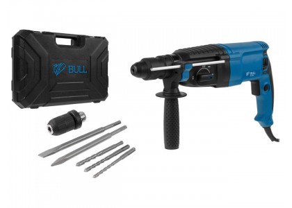 Перфоратор BULL BH 2602, 4 режима, 3 Дж, 2 зубила, 3 сверла, БЗП в комп, 800 Вт, кейс