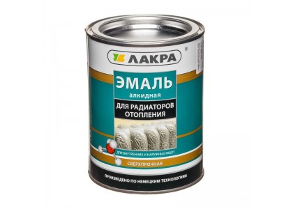 Эмаль алкидная Лакра для радиаторов белый полуматовый 0,9 кг Л-С металлическая банка