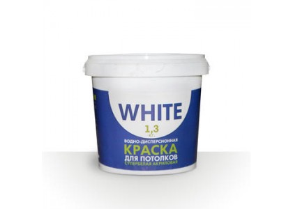 Краска ВД потолочная супербелая WHITE 1,3 кг 