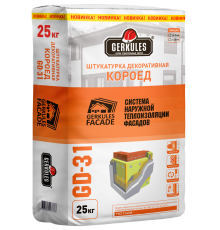 Штукатурка Геркулес GD-31 Короед 25 кг (зерно 1,5-2,0 мм) белая Новый рецепт (60)