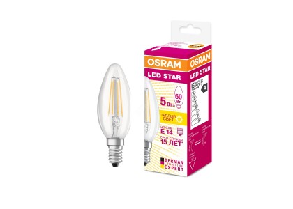 Лампа светодиодная LED 5Вт E14 STAR ClassikB нейтральный белый свет прозрачная колба