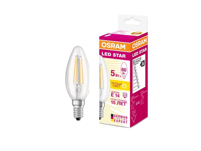 Лампа LED E14 5W STAR ClassikB, гнйтр. белый свет, прозр. колба