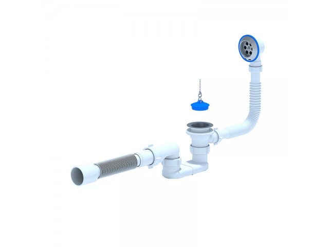 Сифон для ванны с гибкой трубой и переливом Ани E055, 1 1/2х50мм, регулируемый