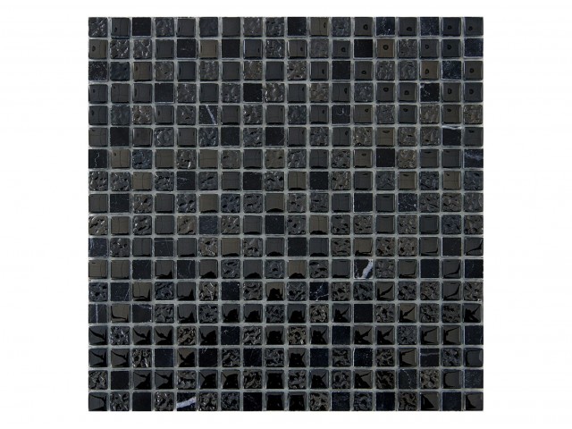 BLACKMAR  мозаика стеклянная со вставками из камня чип15х15х6мм лист 300х300мм на сетке(15шт/кор)