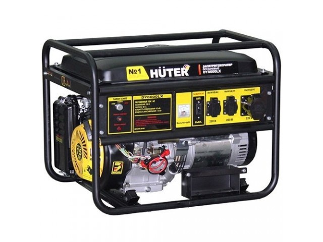 Бензиновый генератор Huter DY8000LX с колесами, 220 В, 6,5 кВт, электростартер, АВР + Аккумулятор
