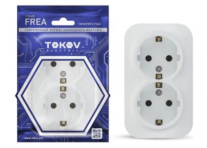 Розетка 2-местная о/п с заземлением 16A IP20 250В TOKOV TKE-FR-R2Z-C01