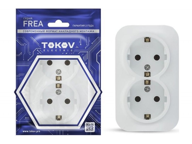 Розетка 2-местная о/п с заземлением 16A IP20 250В TOKOV TKE-FR-R2Z-C01