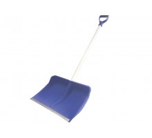 Лопата для уборки снега пластмассовая 530 х 360 мм, с накладкой, алюминиевый черенок с ручкой, синяя