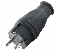 Вилка электрическая прямая с заземлением каучук черная 16А IP44 