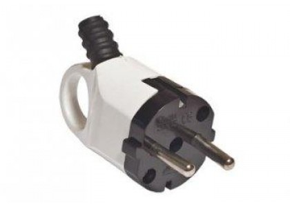 Вилка электрическая с заземлением угловая с ушком белая 16А А112 UNIVersal