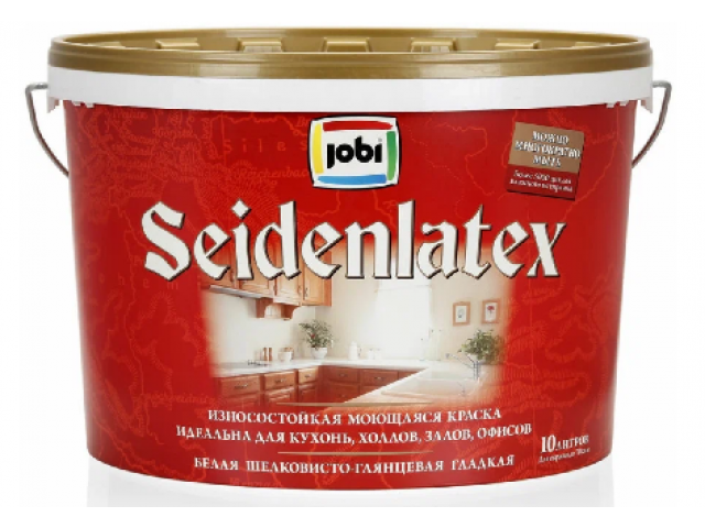 Краска ВД моющаяся шелковисто-глянцевая JOBI SEIDENLATEX 10 л -20 С ДЕКАРТ