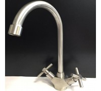 Смеситель для кухни Lemen 2 маховика крепление под гайку нержавеющая сталь сатин G93211