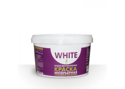Краска ВД интерьерная супербелая WHITE 3 кг