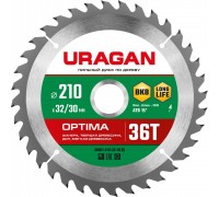 Диск пильный 210 х 32/30 мм, 36Т, по дереву, быстрый рез, Uragan Optima