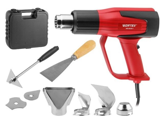 Фен технический Wortex HG 6020-1, набор сопл, 2000 Вт, 2 скорости, 350-600 град, кейс