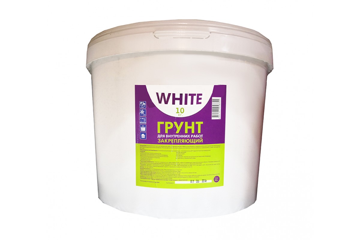 Грунтовка WHITE закрепляющая для интерьеров -40 С 5 циклов 10 кг канистра (1)

